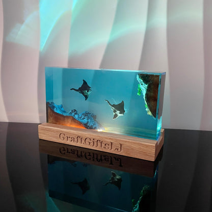 Manta Ray Resin Lamp, Ocean Artwork, Personalized Decor, Halloween Gifts, Christmas Gifts, Best Friend Gifts