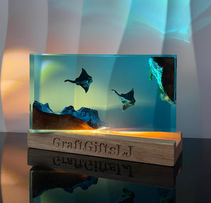 Manta Ray Resin Lamp, Ocean Artwork, Personalized Decor, Halloween Gifts, Christmas Gifts, Best Friend Gifts