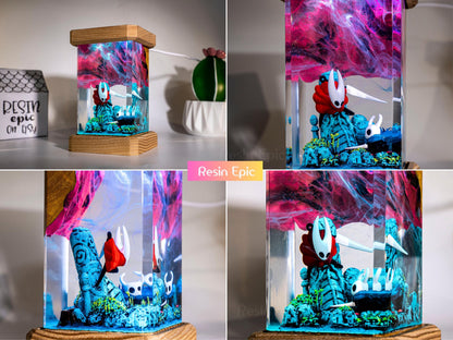 Journey of Hor.net vs K.night resin lamp, Hollow Knight Resin Lamp, Hornet and Knight Light, Hollow Silk & song Figure, Handmade Epoxy Lamp