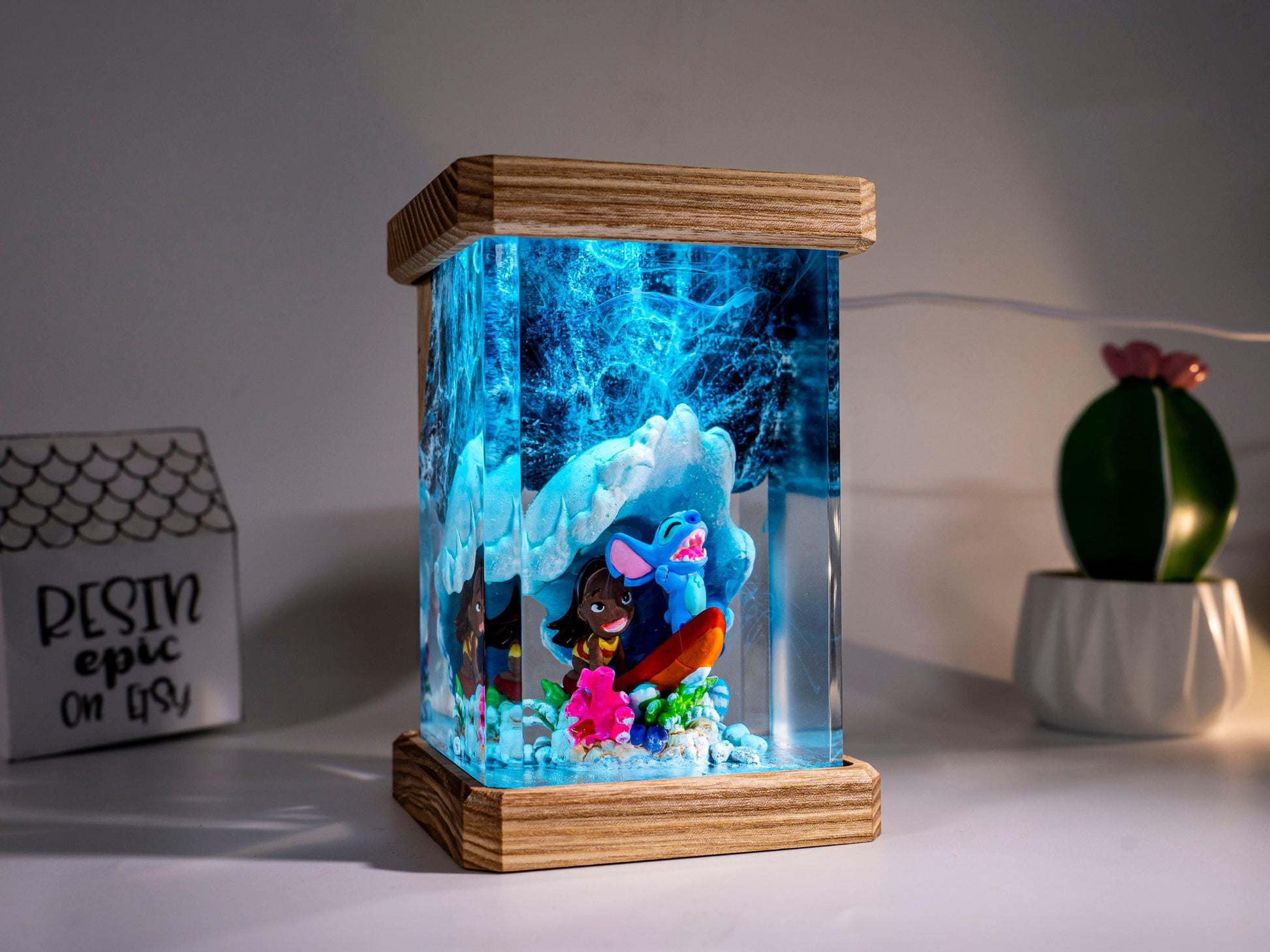 Stitch Resin Night Light – Blue Koala resin lamp, Custom Gift for Kids & Mother, Stitch and Lilo gift