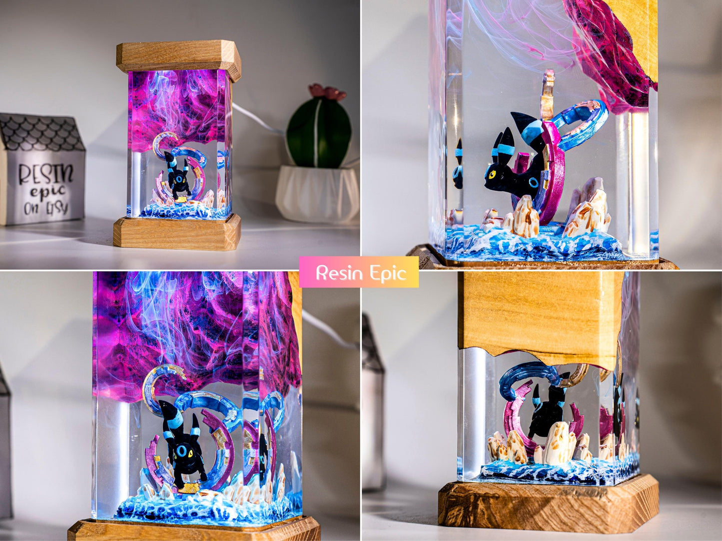 Eevee Evolution Resin Lamp, Unique Epoxy Lamp for Kid, custom night light, pokemon figure, mother's day gift ideas