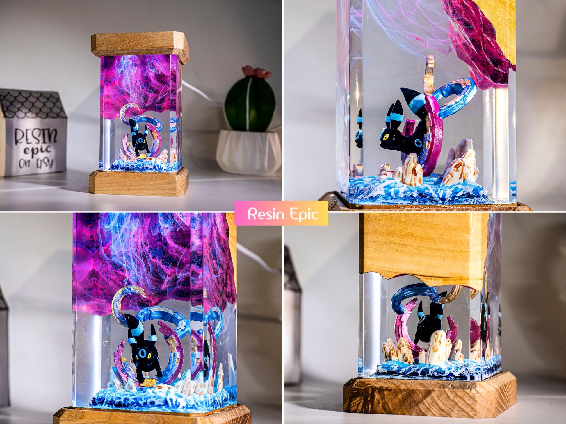 Eevee Evolution Resin Lamp, Unique Epoxy Lamp for Kid, custom night light, pokemon figure, mother's day gift ideas