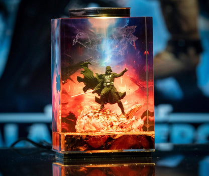 Darth vader diorama resin lamp, star war wall art for him, Sword lightsaber for gaming decor room