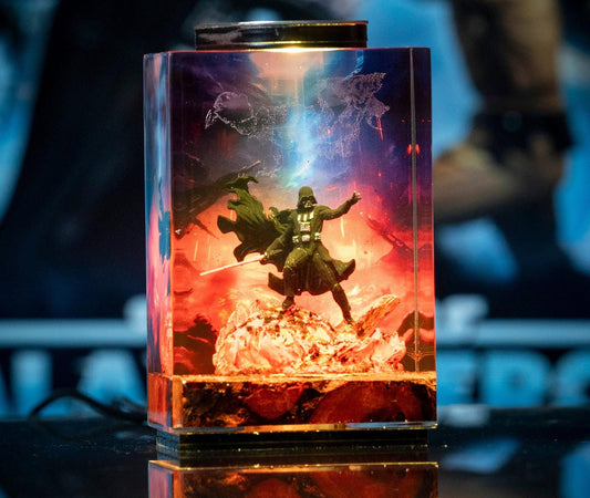 Darth vader diorama resin lamp, star war wall art for him, Sword lightsaber for gaming decor room