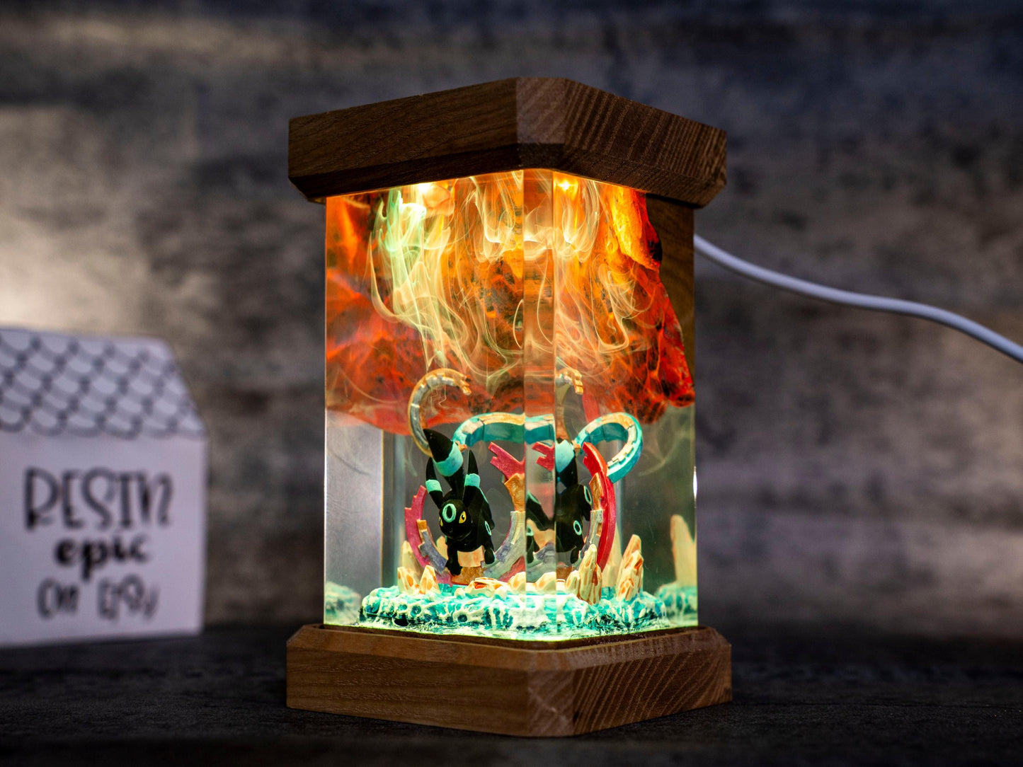 Eevee Evolution Resin Lamp, Unique Epoxy Lamp for Kid, custom night light, pokemon figure, mother's day gift ideas