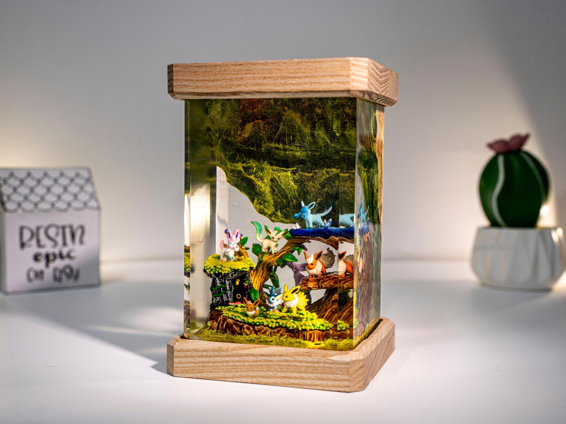 Eevee Evolution Resin Lamp, Unique Epoxy Lamp for Kid, custom night light, pokemon figure, mother's day gift ideas