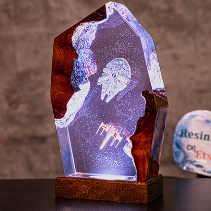 Millennium Falcon resin night light - Handmade Space Resin Lamp, Futuristic Starship Décor, Halloween gift, star war gift for him