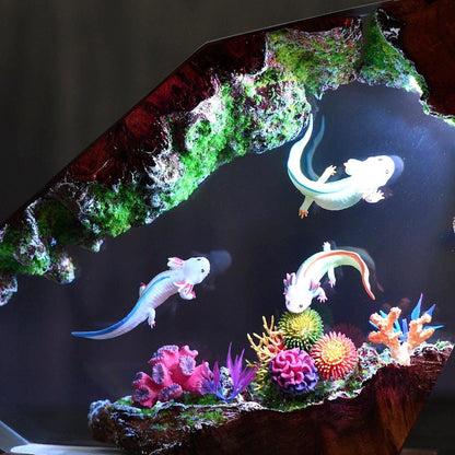 Axolotl Diorama Resin Lamp, Mexican Salamander Night Light, resin art lamp, Unique Christmas, desk lamp, gift for him, home decor