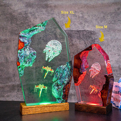 Millennium Falcon resin night light - Handmade Space Resin Lamp, Futuristic Starship Décor, Halloween gift, star war gift for him