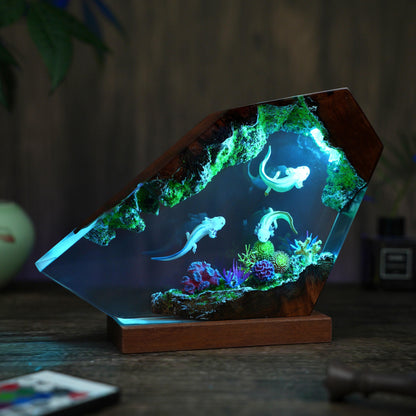 Axolotl Diorama Resin Lamp, Mexican Salamander Night Light, resin art lamp, Unique Christmas, desk lamp, gift for him, home decor