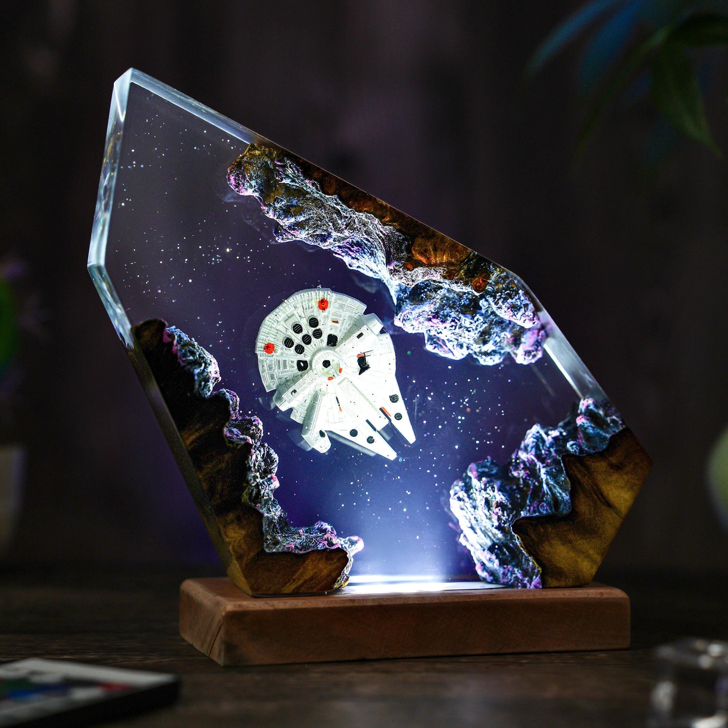 Space Galaxy Resin Lamp: Wood & Epoxy Night Light, Epoxy Night Lamp for Spacecraft, Interstellar resin lamp, Hallowen Gift