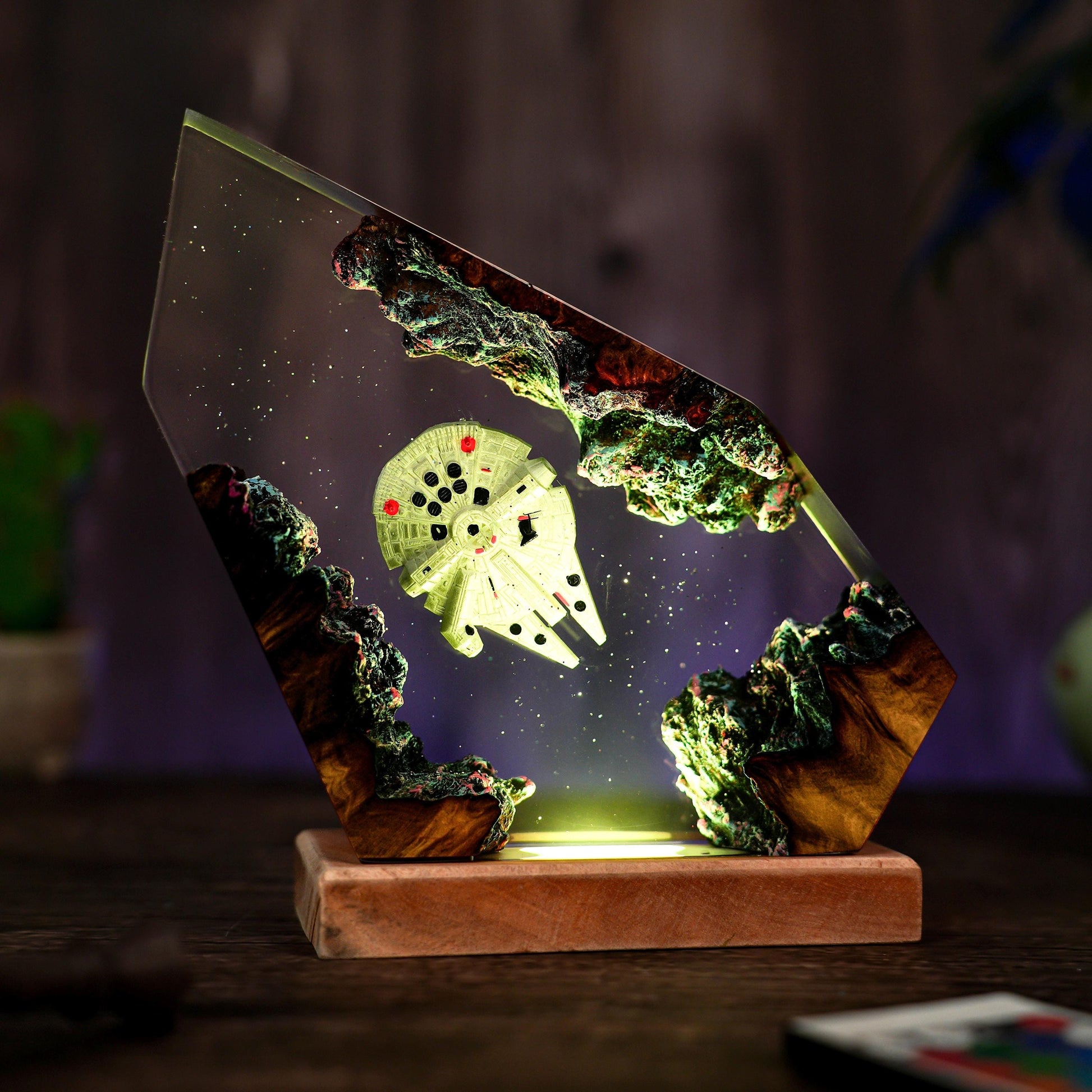 Space Galaxy Resin Lamp: Wood & Epoxy Night Light, Epoxy Night Lamp for Spacecraft, Interstellar resin lamp, Hallowen Gift