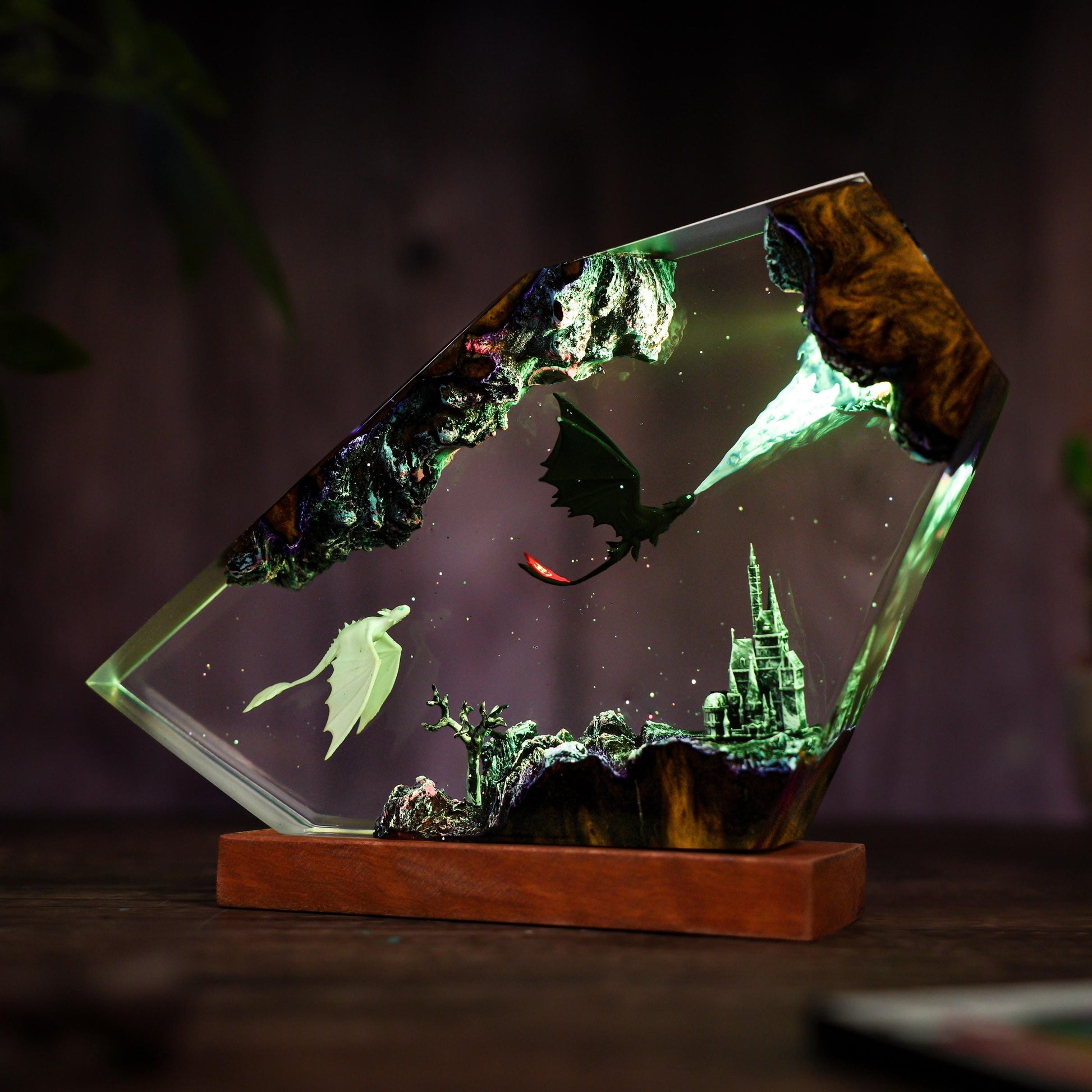 Handmade Fury dragon couple lamp, Fangless dragon Epoxy Resin Lamp, HTTYD Gift, Unique Gift, resin art, Housewarming Gifts Bedroom lamp