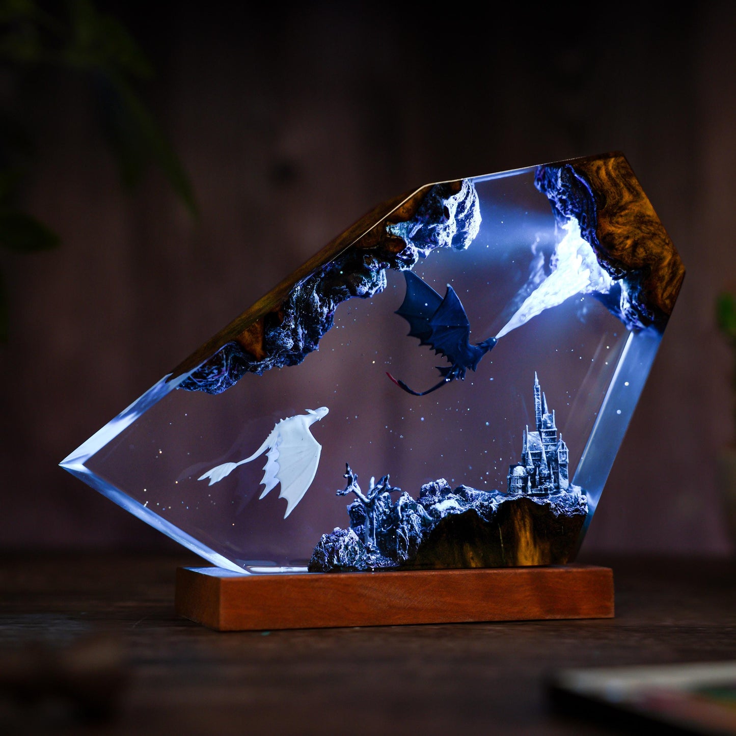 Handmade Fury dragon couple lamp, Fangless dragon Epoxy Resin Lamp, HTTYD Gift, Unique Gift, resin art, Housewarming Gifts Bedroom lamp