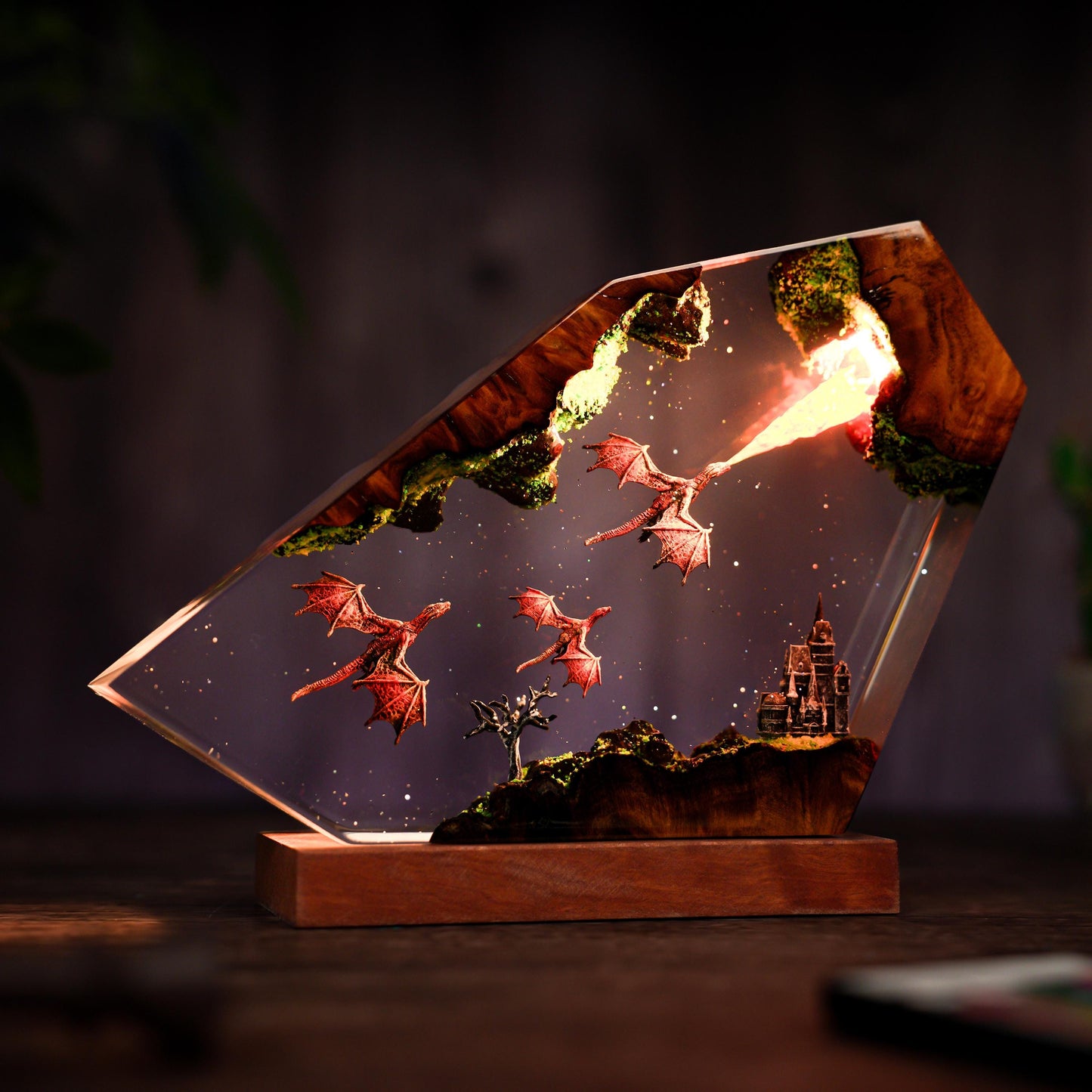 Handmade Resin Dragon Lamp: Fire & Ice Lighting Decor, 3d dragon table lamp, Lighting Home Decor, Valentines gift, resin epoxy