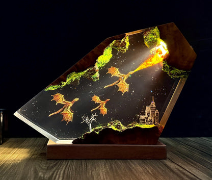 Handmade Resin Dragon Lamp: Fire & Ice Lighting Decor, 3d dragon table lamp, Lighting Home Decor, Valentines gift, resin epoxy