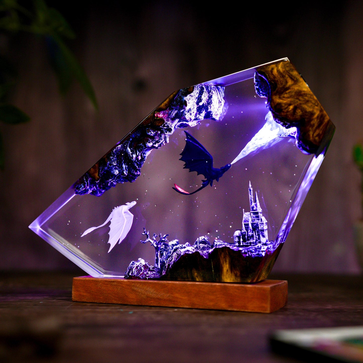 Handmade Fury dragon couple lamp, Fangless dragon Epoxy Resin Lamp, HTTYD Gift, Unique Gift, resin art, Housewarming Gifts Bedroom lamp