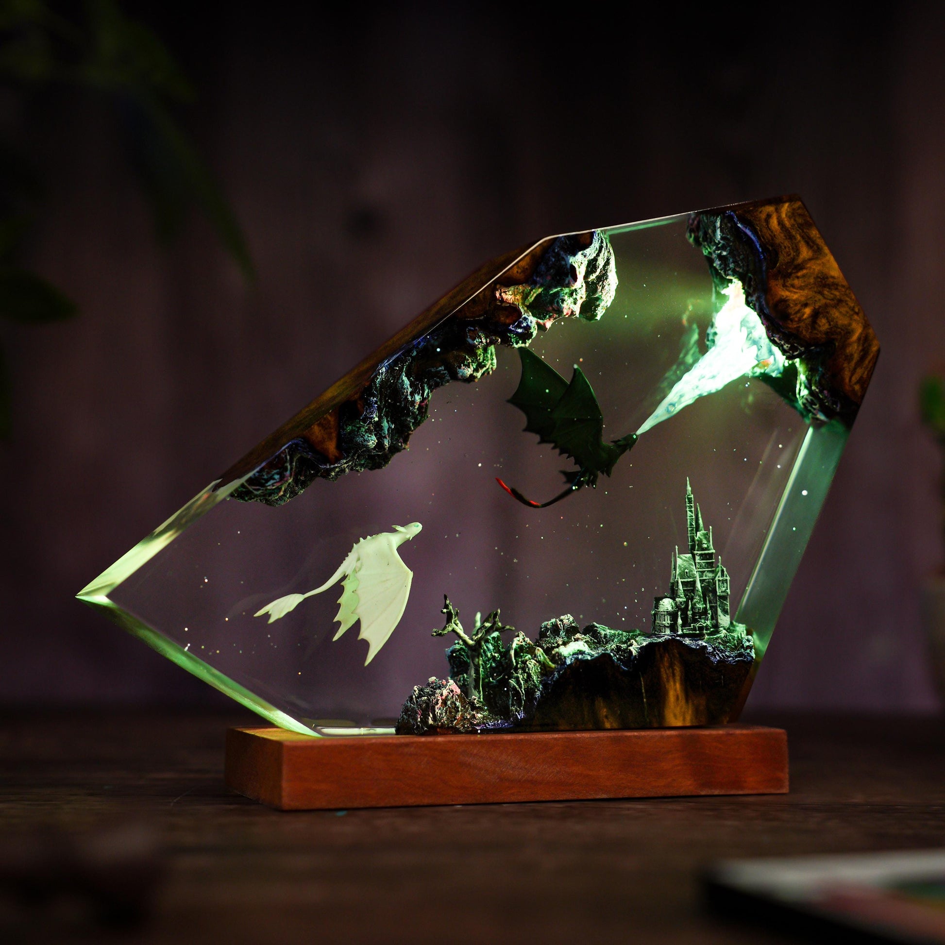Handmade Fury dragon couple lamp, Fangless dragon Epoxy Resin Lamp, HTTYD Gift, Unique Gift, resin art, Housewarming Gifts Bedroom lamp
