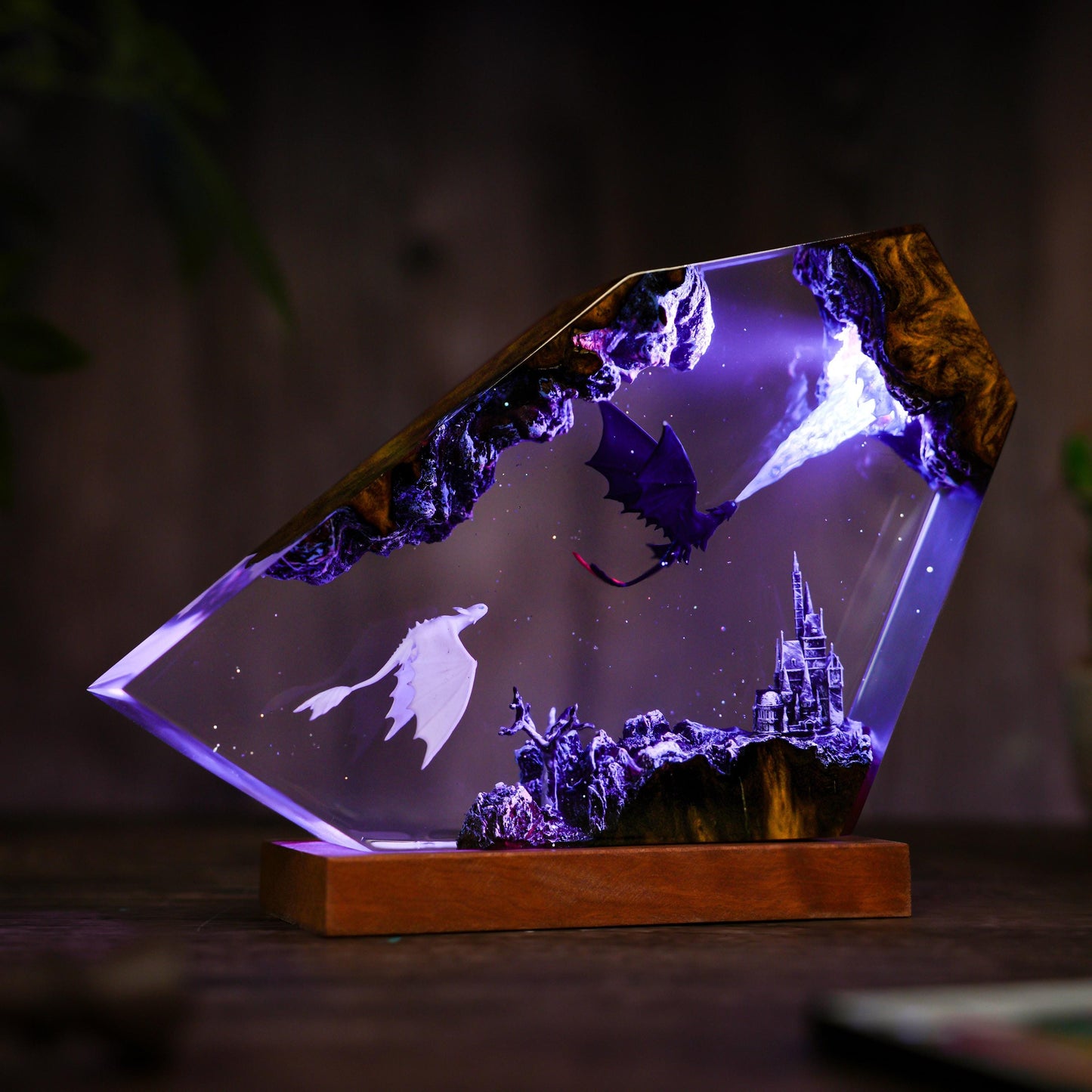 Handmade Fury dragon couple lamp, Fangless dragon Epoxy Resin Lamp, HTTYD Gift, Unique Gift, resin art, Housewarming Gifts Bedroom lamp