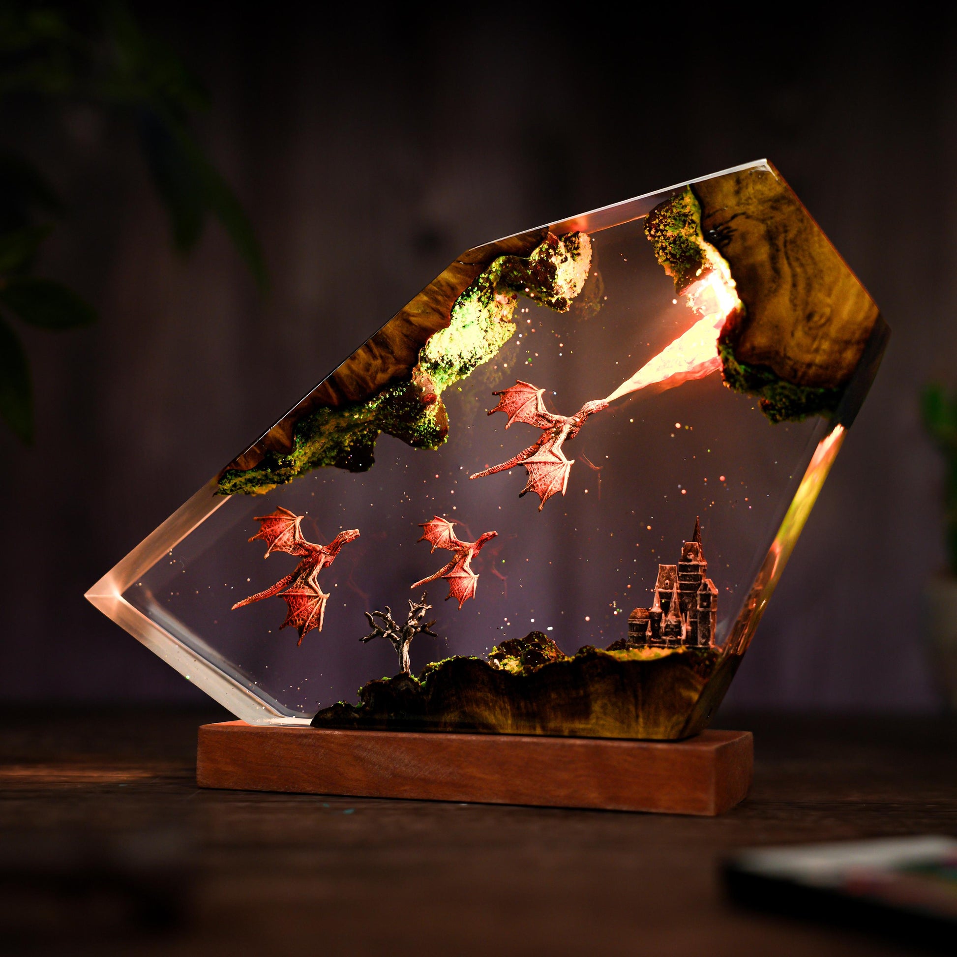 Handmade Resin Dragon Lamp: Fire & Ice Lighting Decor, 3d dragon table lamp, Lighting Home Decor, Valentines gift, resin epoxy