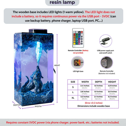 Godzilla Handmade decor Epoxy Lamp- diorama resin lamp, handmade gifts for him, home decoration, godzilla lamp, mother's day