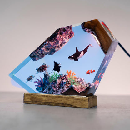 Killer whales and Turtle Resin Night Lights - Resin Ocean Lamp, gift for kid, home decor, custom night light, gift for dad