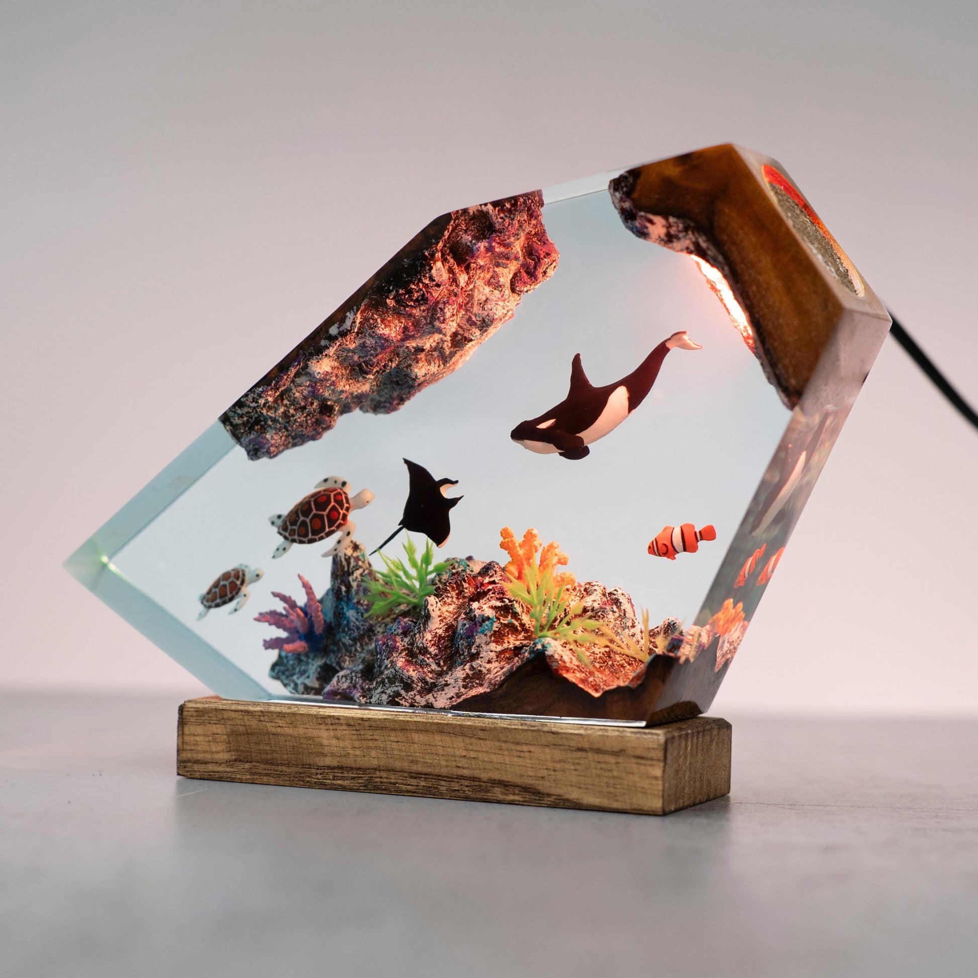 Killer whales and Turtle Resin Night Lights - Resin Ocean Lamp, gift for kid, home decor, custom night light, gift for dad