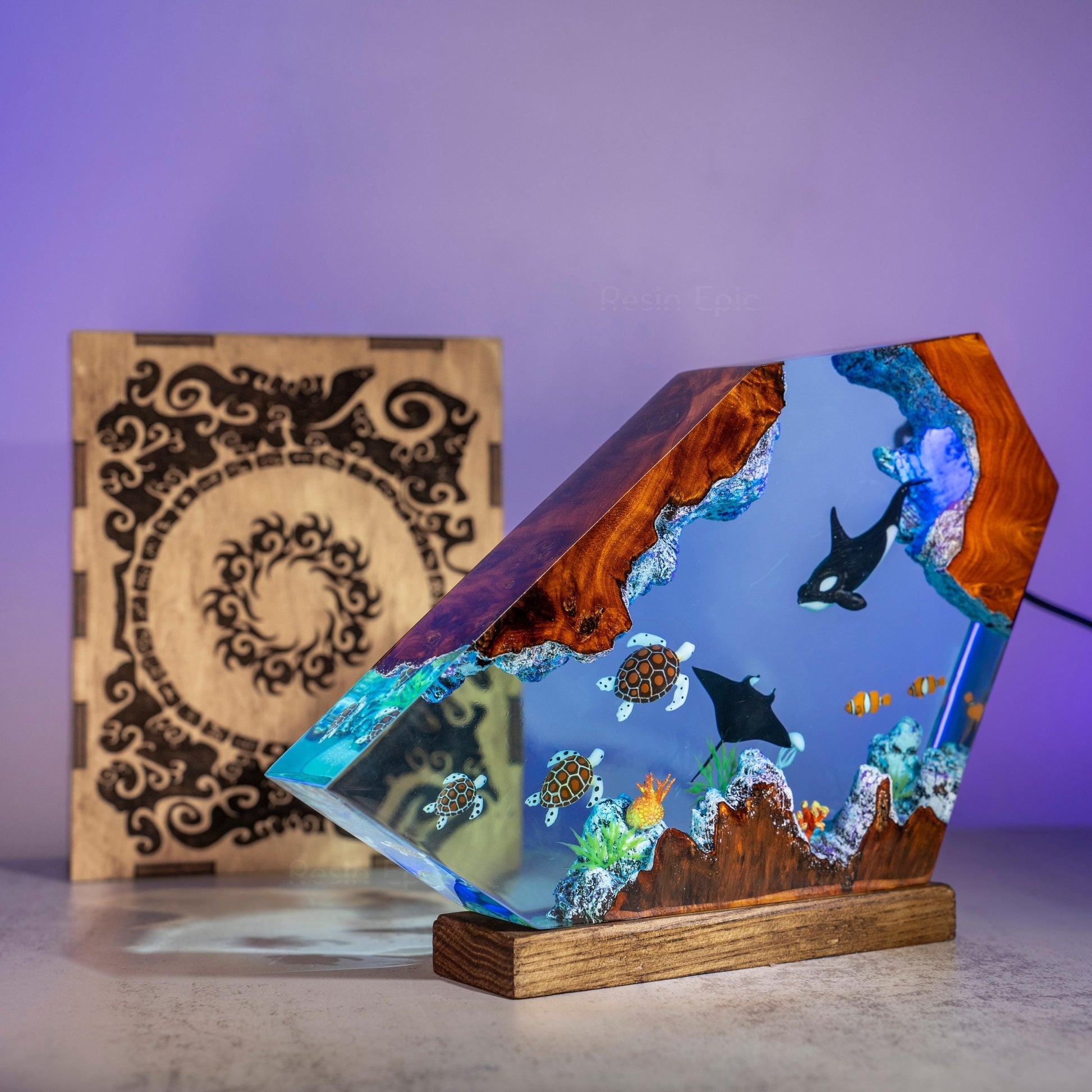 Killer whales and Turtle Resin Night Lights - Resin Ocean Lamp, gift for kid, home decor, custom night light, gift for dad