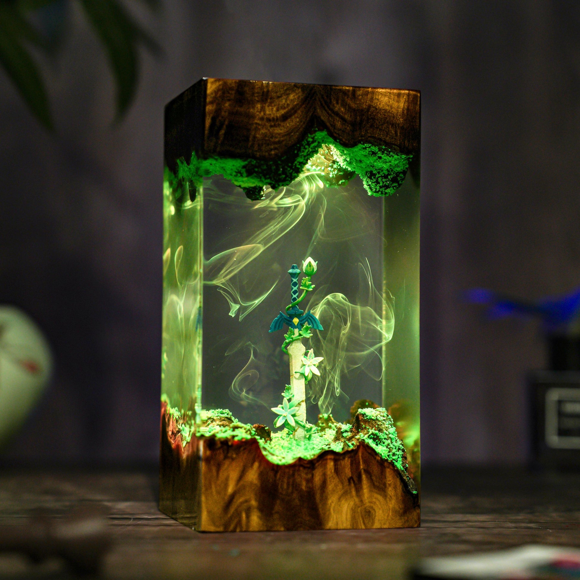 Handmade Legendary Sword, Sword Silent Princess Flower lamp,  Resin Wood Lamp, Hylaria Statue Gaming Decor, Winter Gifts for Him, TLoZ  BOTW