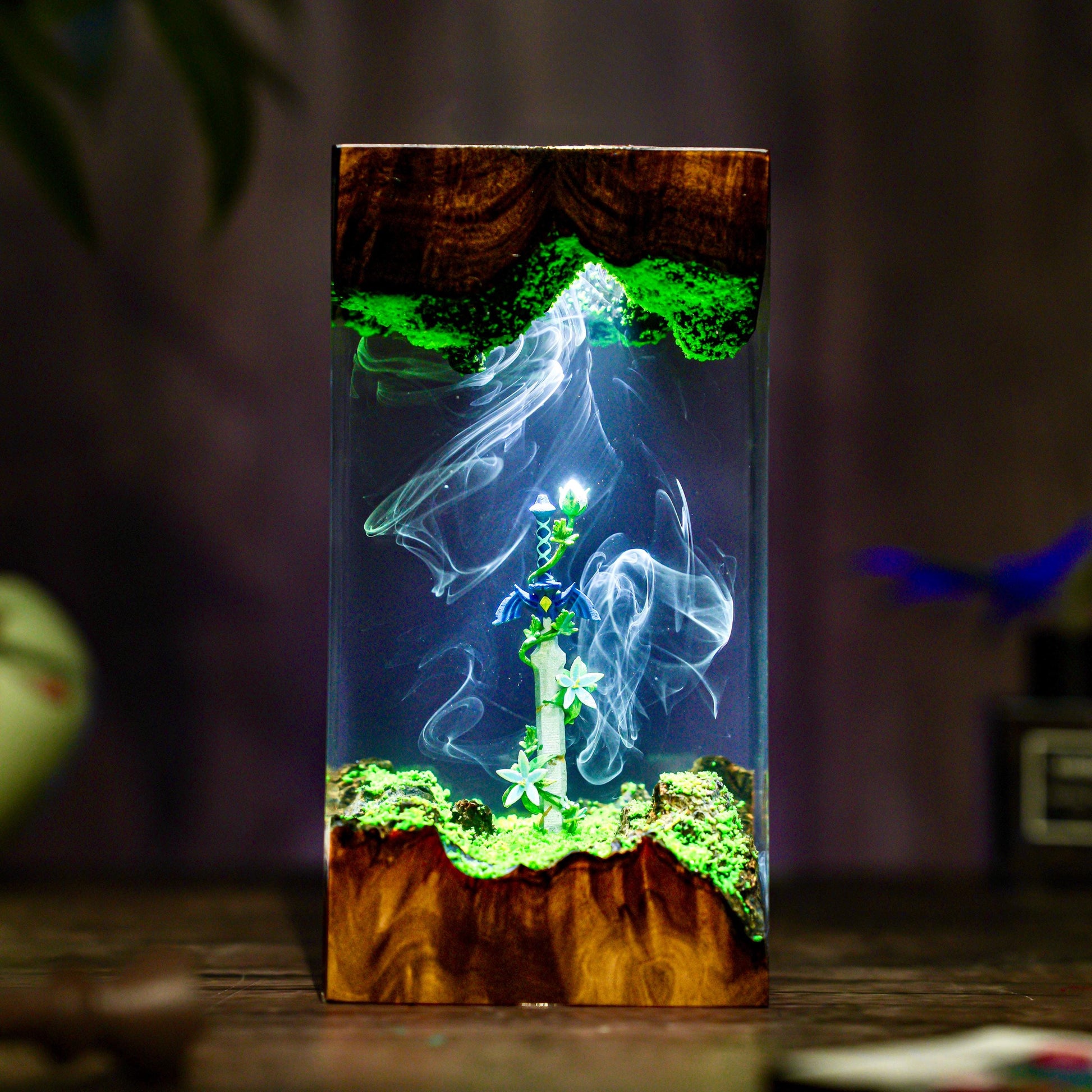 Handmade Legendary Sword, Sword Silent Princess Flower lamp,  Resin Wood Lamp, Hylaria Statue Gaming Decor, Winter Gifts for Him, TLoZ  BOTW