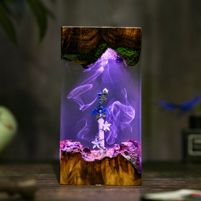 Handmade Legendary Sword, Sword Silent Princess Flower lamp,  Resin Wood Lamp, Hylaria Statue Gaming Decor, Winter Gifts for Him, TLoZ  BOTW