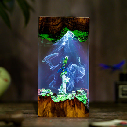 Handmade Legendary Sword, Sword Silent Princess Flower lamp,  Resin Wood Lamp, Hylaria Statue Gaming Decor, Winter Gifts for Him, TLoZ  BOTW