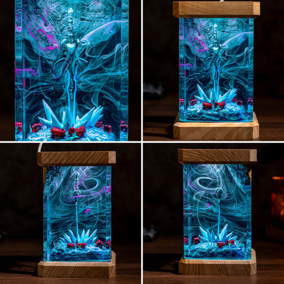 Lich King Arthas Frostmourne Resin Lamp, Warcraft Epic Night Light, resin night light for gamer, Handmade Sword figure, birthday gift ideas