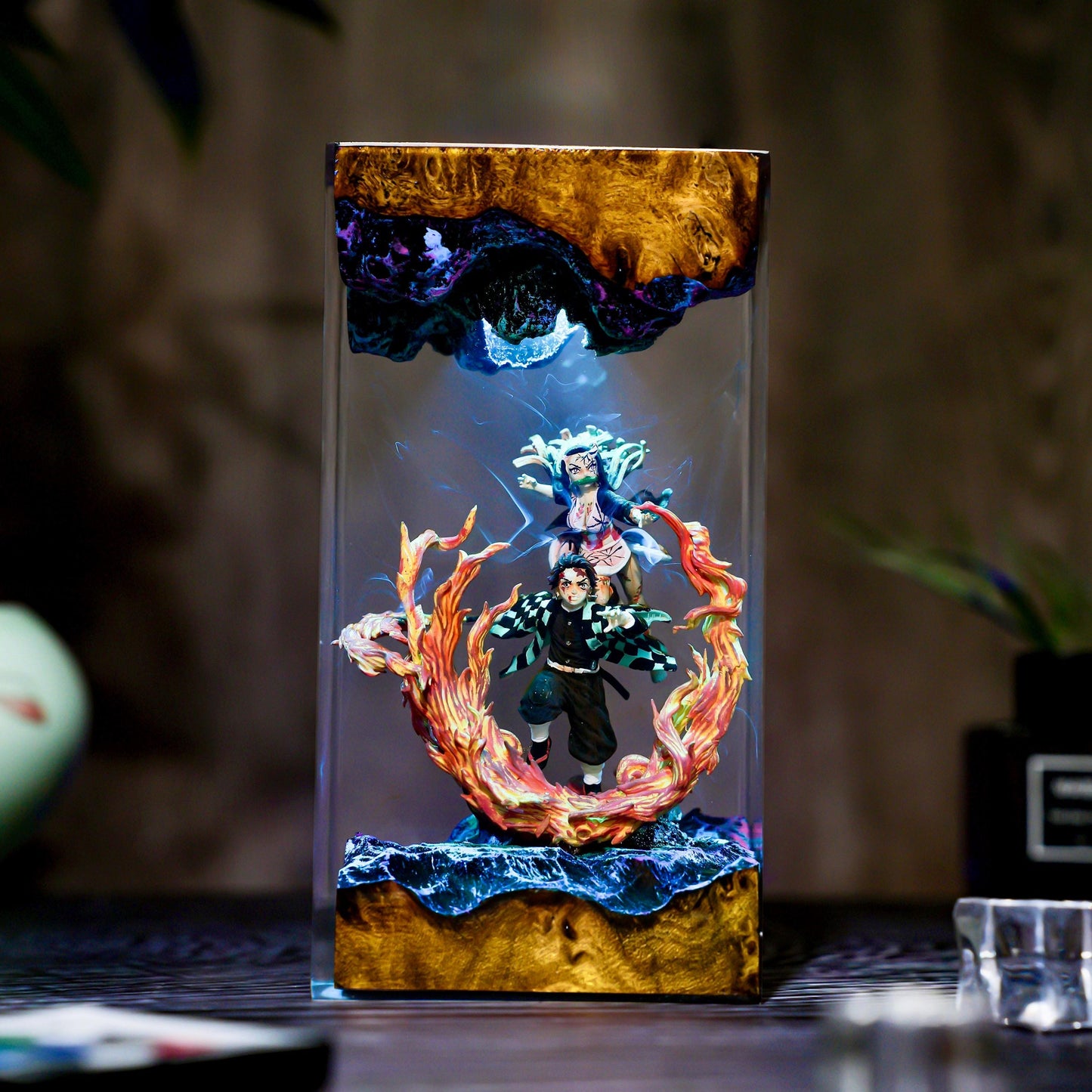 Handmade Anime Demon Hunter Resin lamp, Shadow Slayer, Tan.ziro and Ne.ruko figure, Hot Anime Model, Christmas idea gift