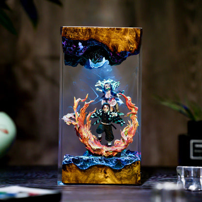 Handmade Anime Demon Hunter Resin lamp, Shadow Slayer, Tan.ziro and Ne.ruko figure, Hot Anime Model, Christmas idea gift