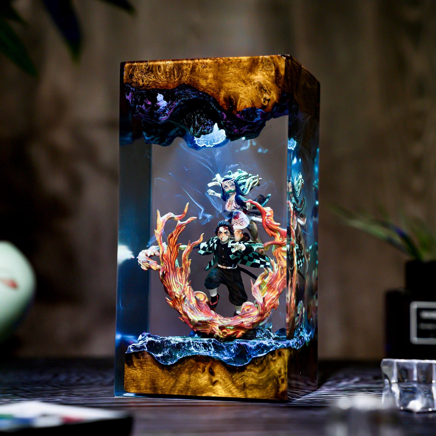 Handmade Anime Demon Hunter Resin lamp, Shadow Slayer, Tan.ziro and Ne.ruko figure, Hot Anime Model, Christmas idea gift