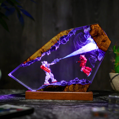 Diorama Battle Robot Lamp, Custom Gun.dam Resin, Gift for Hallowen, Gift for kids, Robot Figure, table lamp, gift for him, gamer gift
