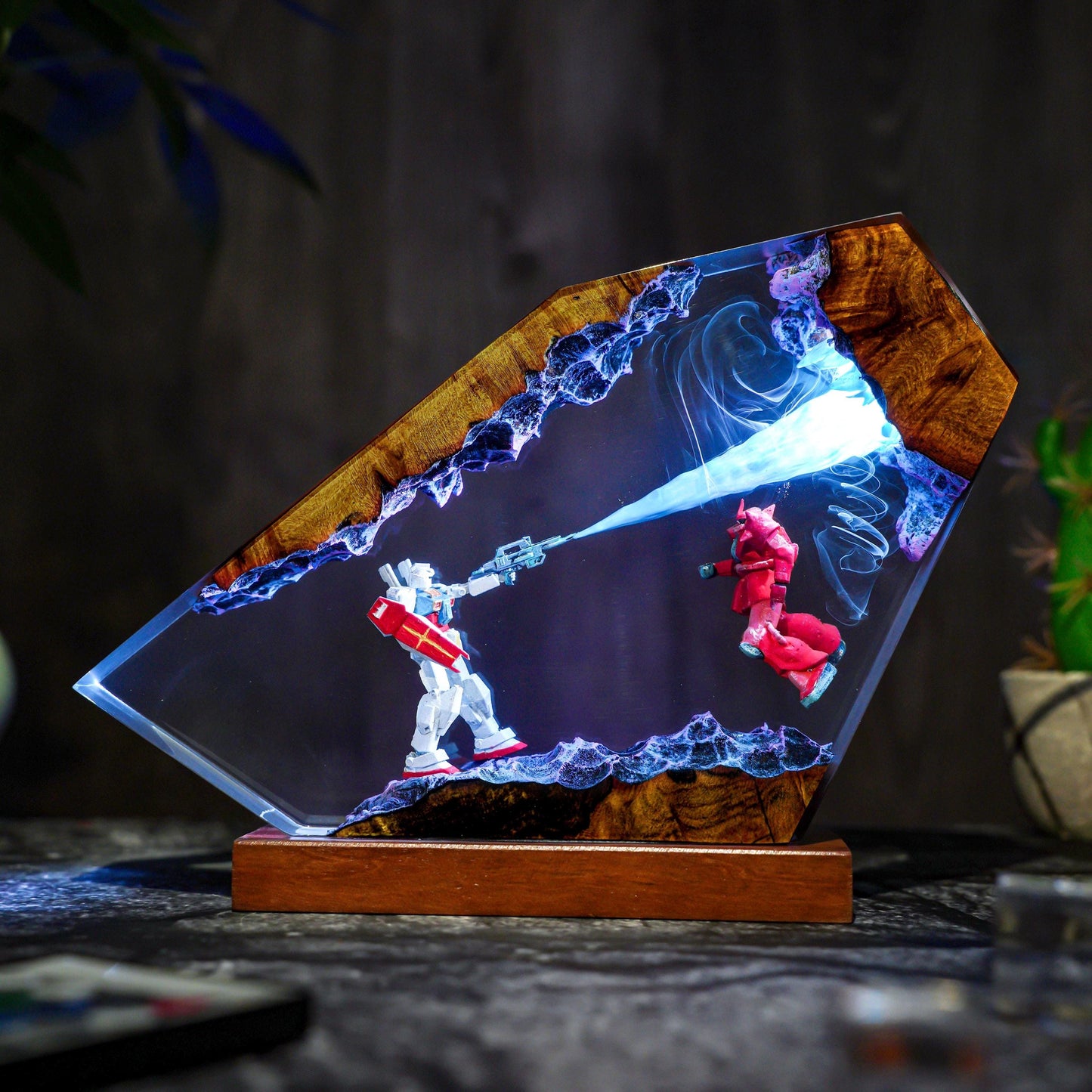 Diorama Battle Robot Lamp, Custom Gun.dam Resin, Gift for Hallowen, Gift for kids, Robot Figure, table lamp, gift for him, gamer gift