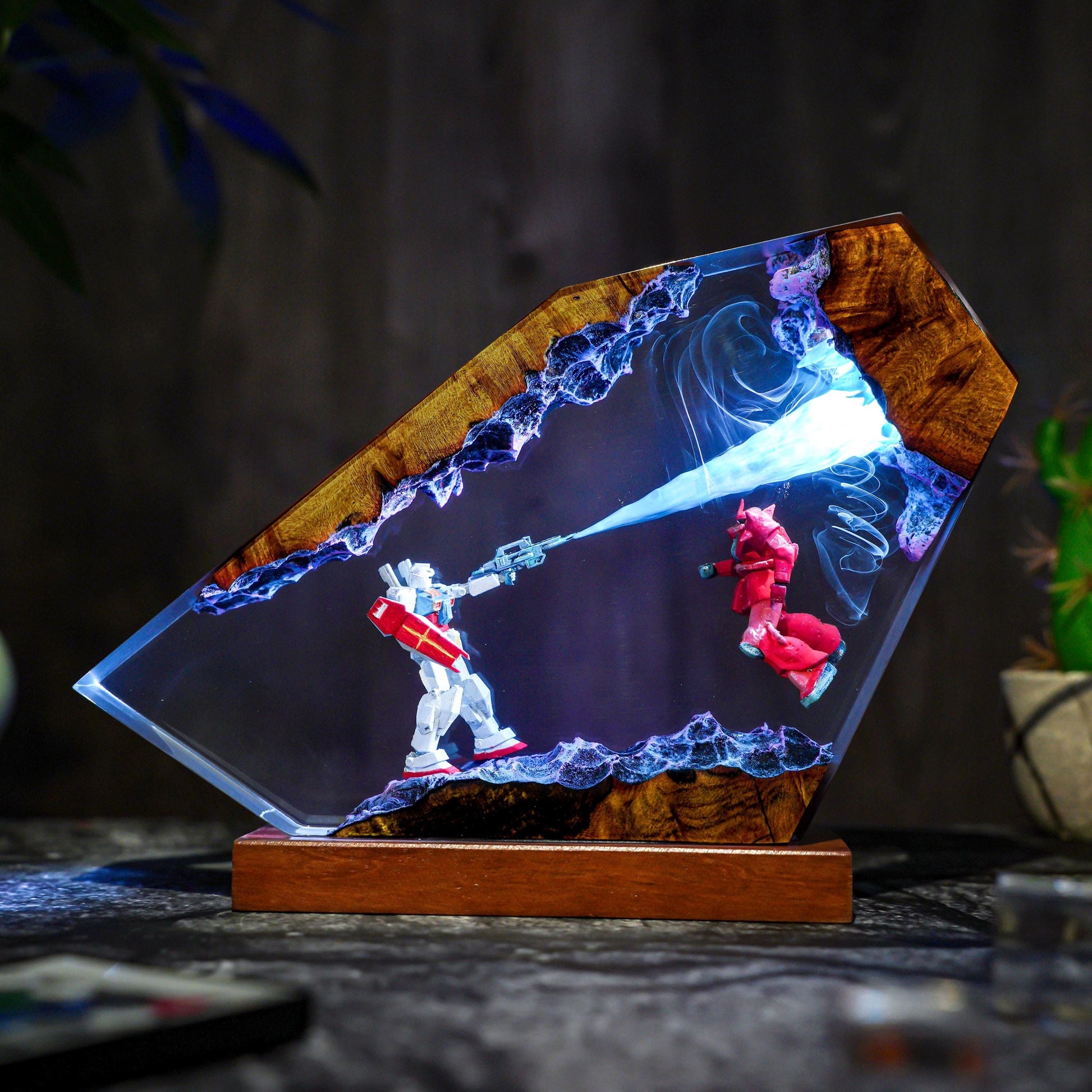 Diorama Battle Robot Lamp, Custom Gun.dam Resin, Gift for Hallowen, Gift for kids, Robot Figure, table lamp, gift for him, gamer gift