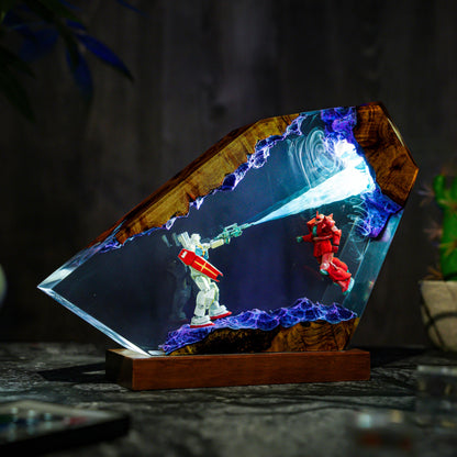 Diorama Battle Robot Lamp, Custom Gun.dam Resin, Gift for Hallowen, Gift for kids, Robot Figure, table lamp, gift for him, gamer gift