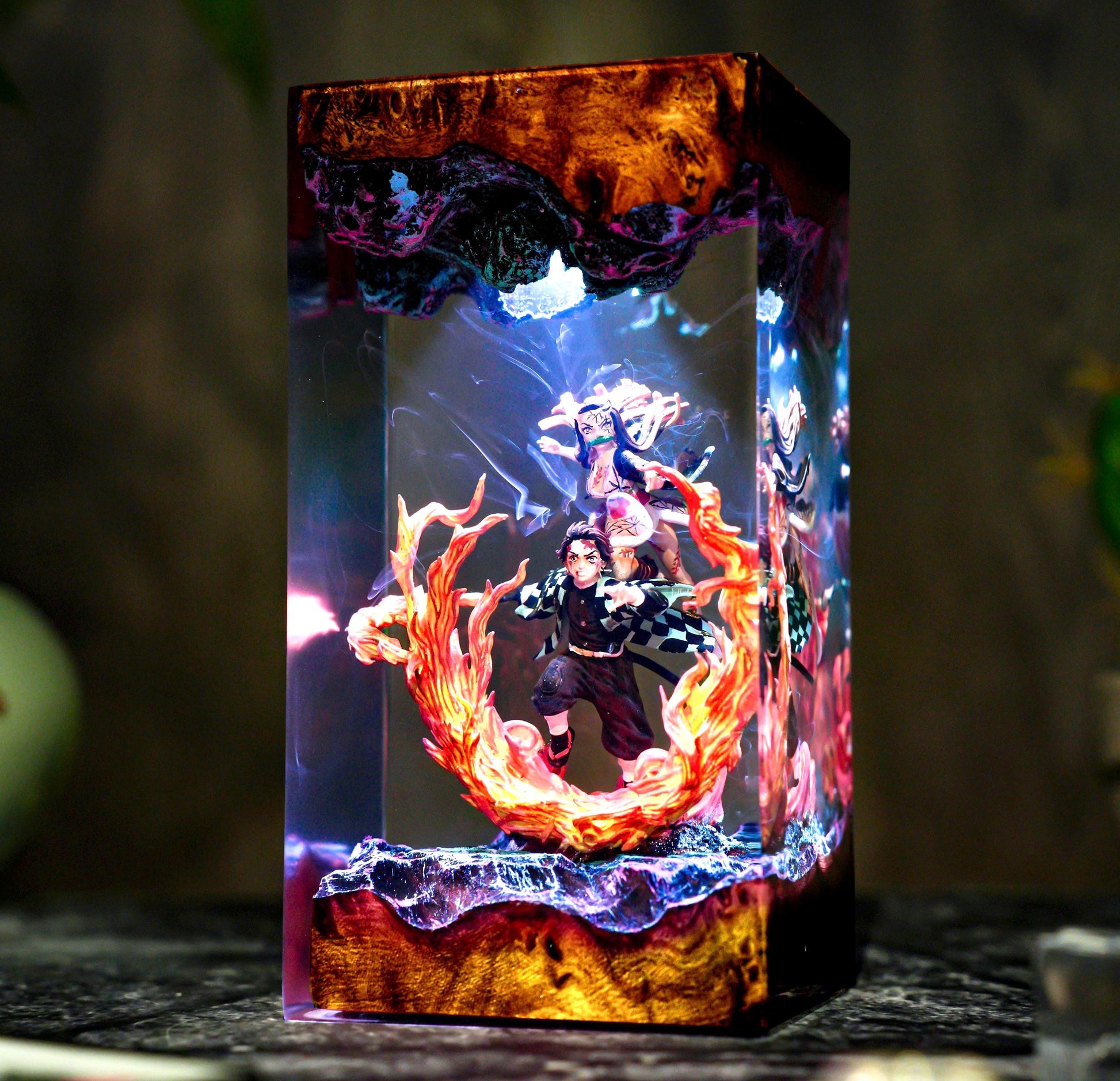 Handmade Anime Demon Hunter Resin lamp, Shadow Slayer, Tan.ziro and Ne.ruko figure, Hot Anime Model, Christmas idea gift