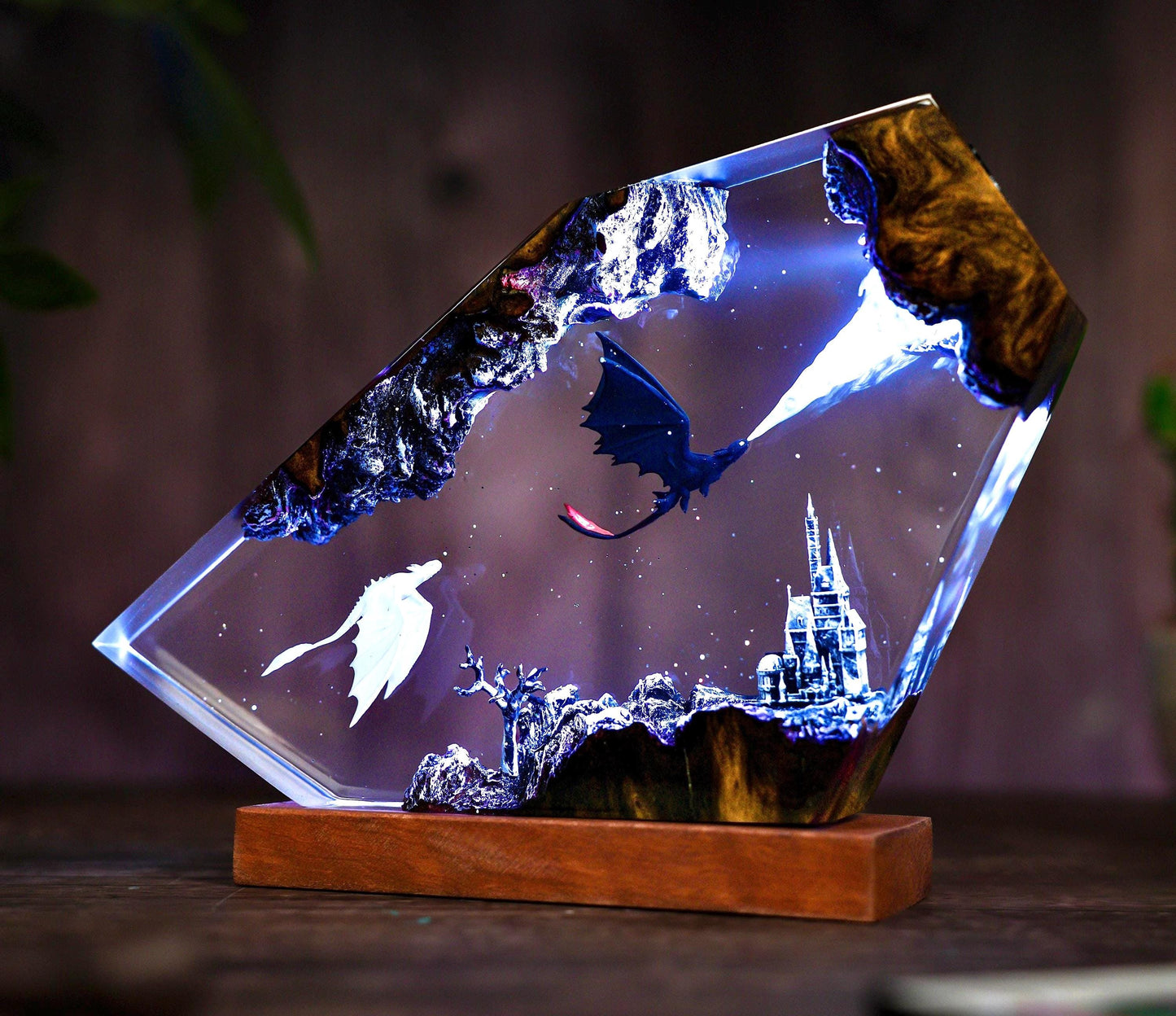 Handmade Fury dragon couple lamp, Fangless dragon Epoxy Resin Lamp, HTTYD Gift, Unique Gift, resin art, Housewarming Gifts Bedroom lamp