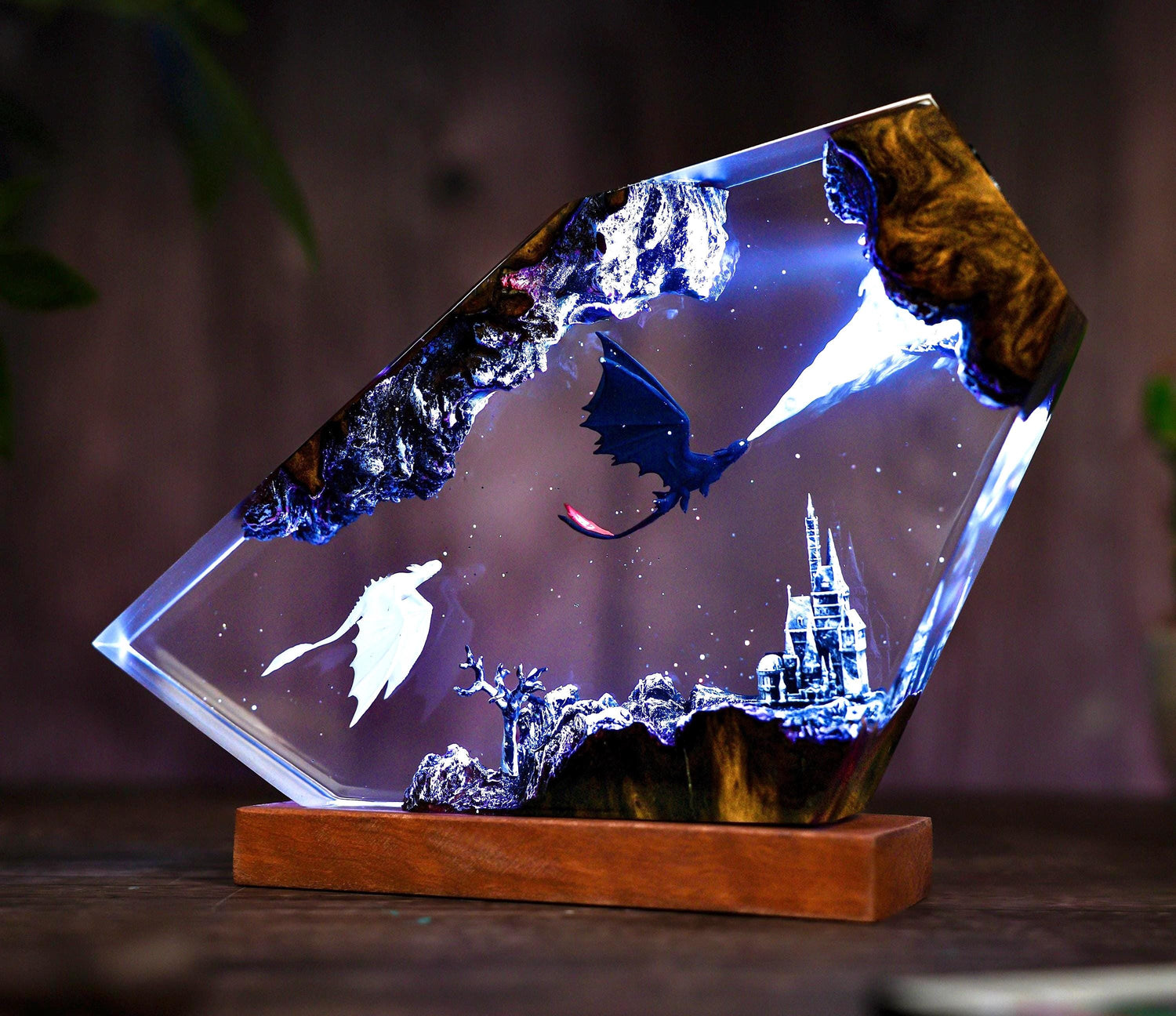 Handmade Fury dragon couple lamp, Fangless dragon Epoxy Resin Lamp, HTTYD Gift, Unique Gift, resin art, Housewarming Gifts Bedroom lamp