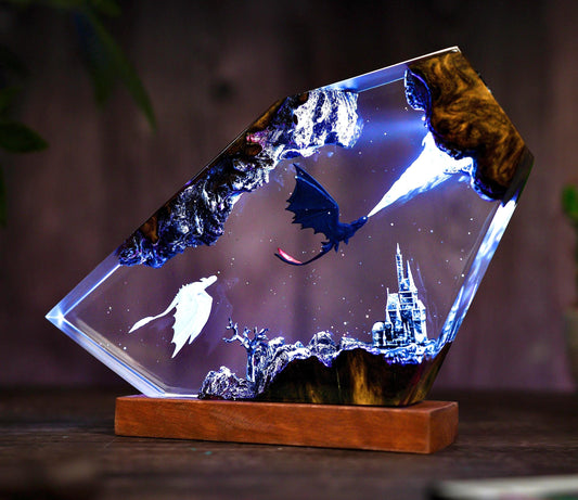 Handmade Fury dragon couple lamp, Fangless dragon Epoxy Resin Lamp, HTTYD Gift, Unique Gift, resin art, Housewarming Gifts Bedroom lamp