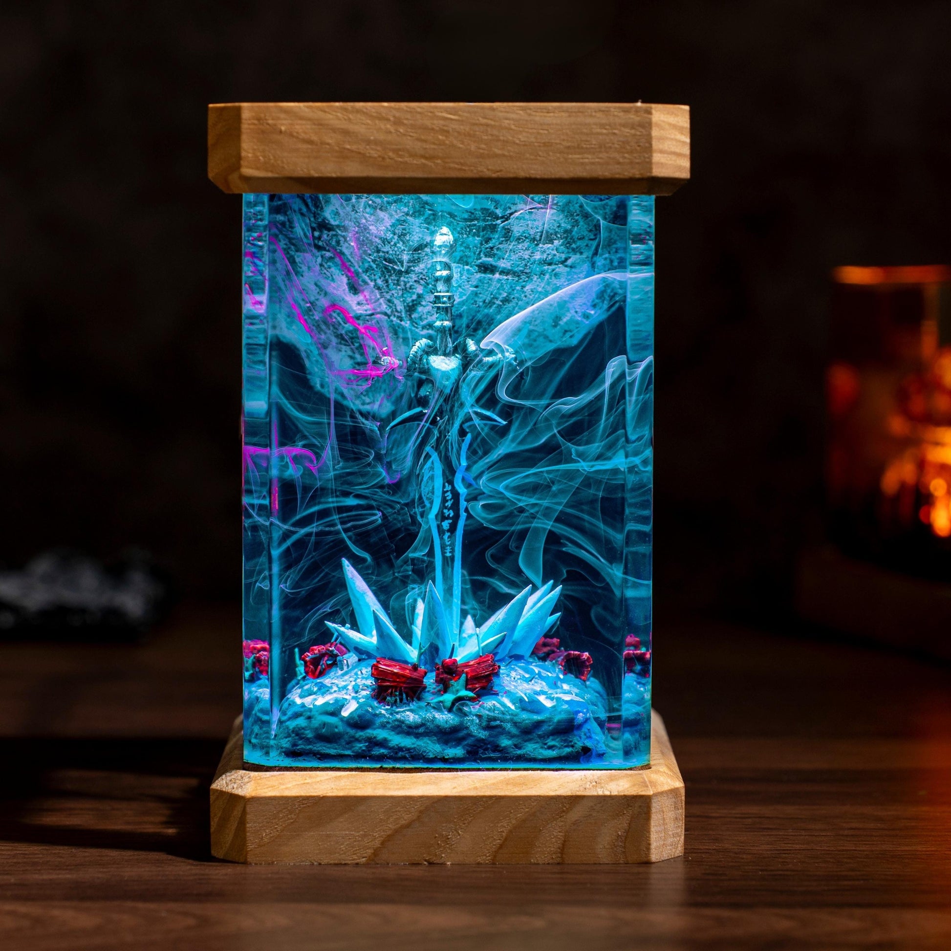 Lich King Arthas Frostmourne Resin Lamp, Warcraft Epic Night Light, resin night light for gamer, Handmade Sword figure, birthday gift ideas