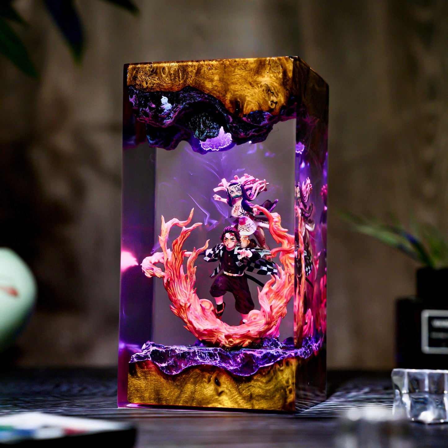 Handmade Anime Demon Hunter Resin lamp, Shadow Slayer, Tan.ziro and Ne.ruko figure, Hot Anime Model, Christmas idea gift
