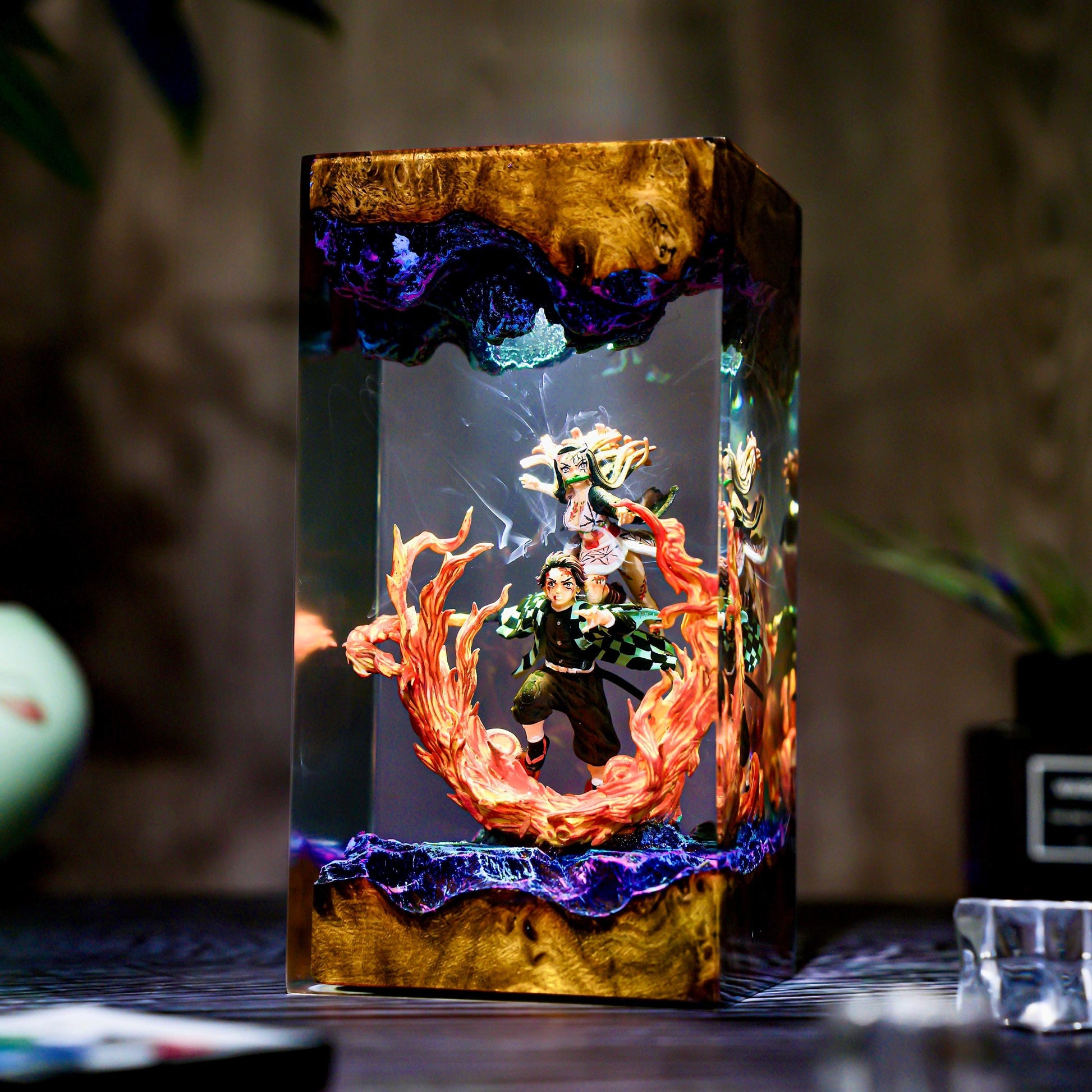 Handmade Anime Demon Hunter Resin lamp, Shadow Slayer, Tan.ziro and Ne.ruko figure, Hot Anime Model, Christmas idea gift