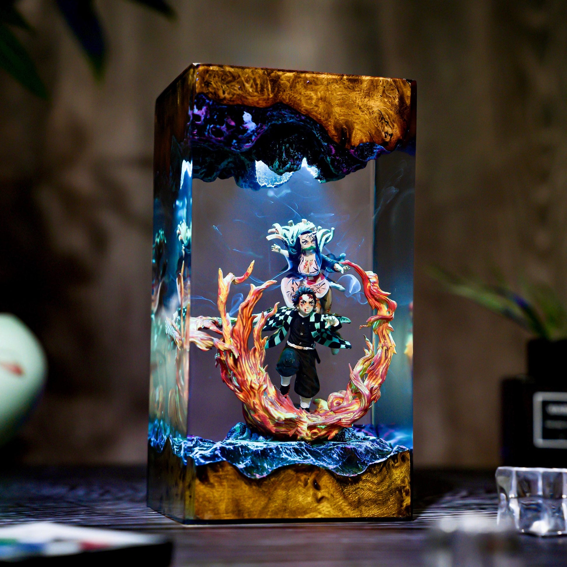 Handmade Anime Demon Hunter Resin lamp, Shadow Slayer, Tan.ziro and Ne.ruko figure, Hot Anime Model, Christmas idea gift