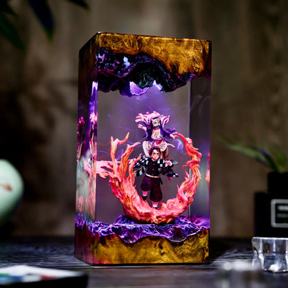 Handmade Anime Demon Hunter Resin lamp, Shadow Slayer, Tan.ziro and Ne.ruko figure, Hot Anime Model, Christmas idea gift