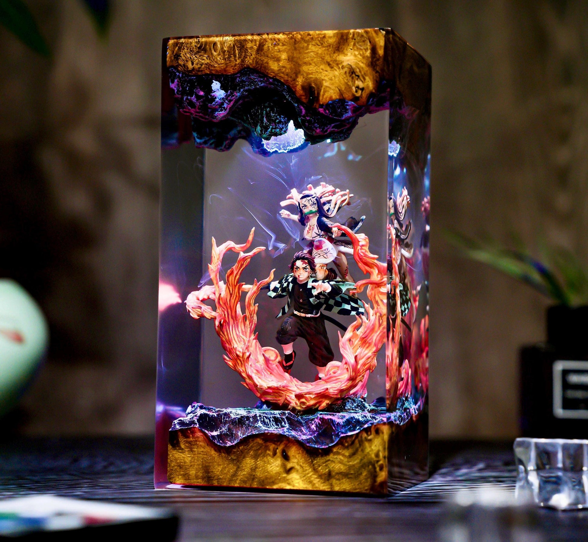 Handmade Anime Demon Hunter Resin lamp, Shadow Slayer, Tan.ziro and Ne.ruko figure, Hot Anime Model, Christmas idea gift